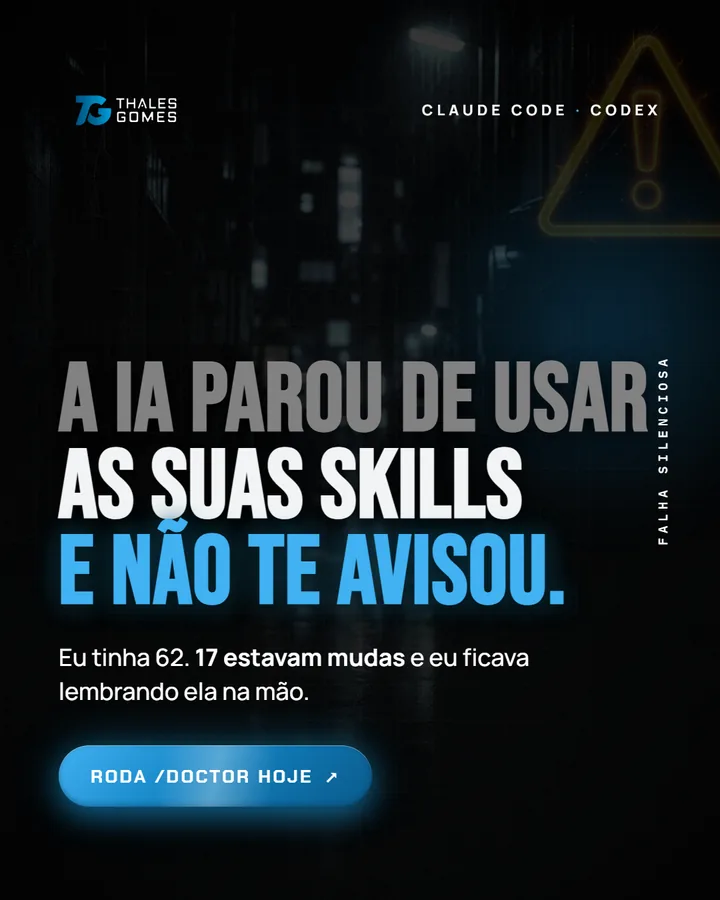 Arte de post com a manchete A IA parou de usar as suas skills e não te avisou